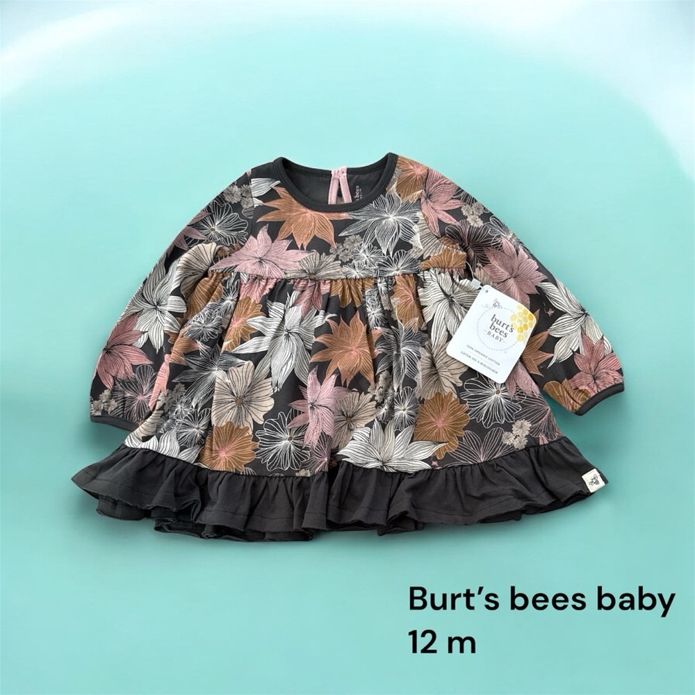 🐶❄️Burt's Bees Baby Floral Dress - Pink, Gray, Black